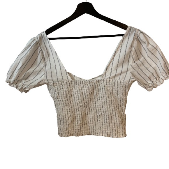 Free People Rose Garden Puff Sleeve Crop Top Black and White - Picture 4 of 5